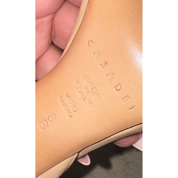 Casadei Blade Sandals Beige Silver Metallic Ankle Strap Stiletto Heels Italy 38 - Picture 9 of 10
